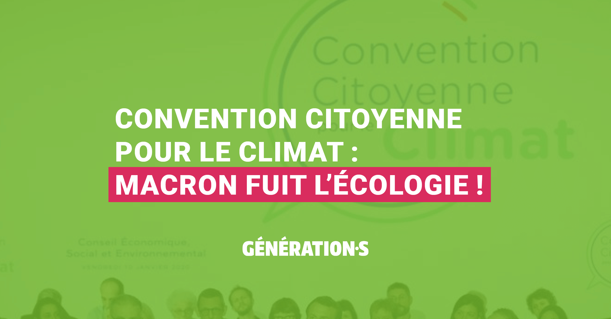 Visuel Convention citoyenne pour le climat : Macron fuit l’écologie !