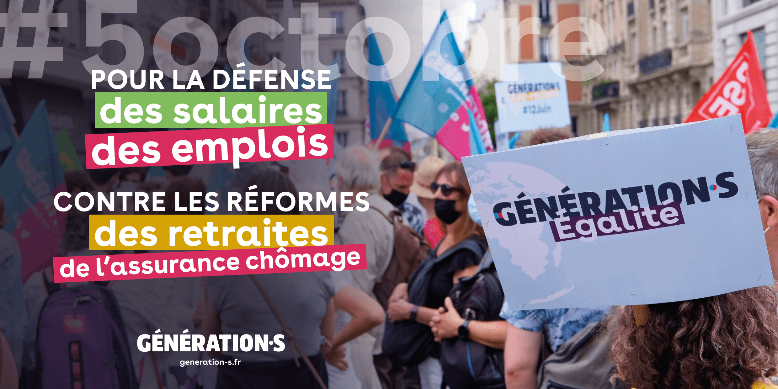 Visuel Pour la défense des salaires et des emplois, contre les réformes des retraites et de l’assurance chômage : Génération.s dans la rue ce 5 octobre aux côtés des syndicats