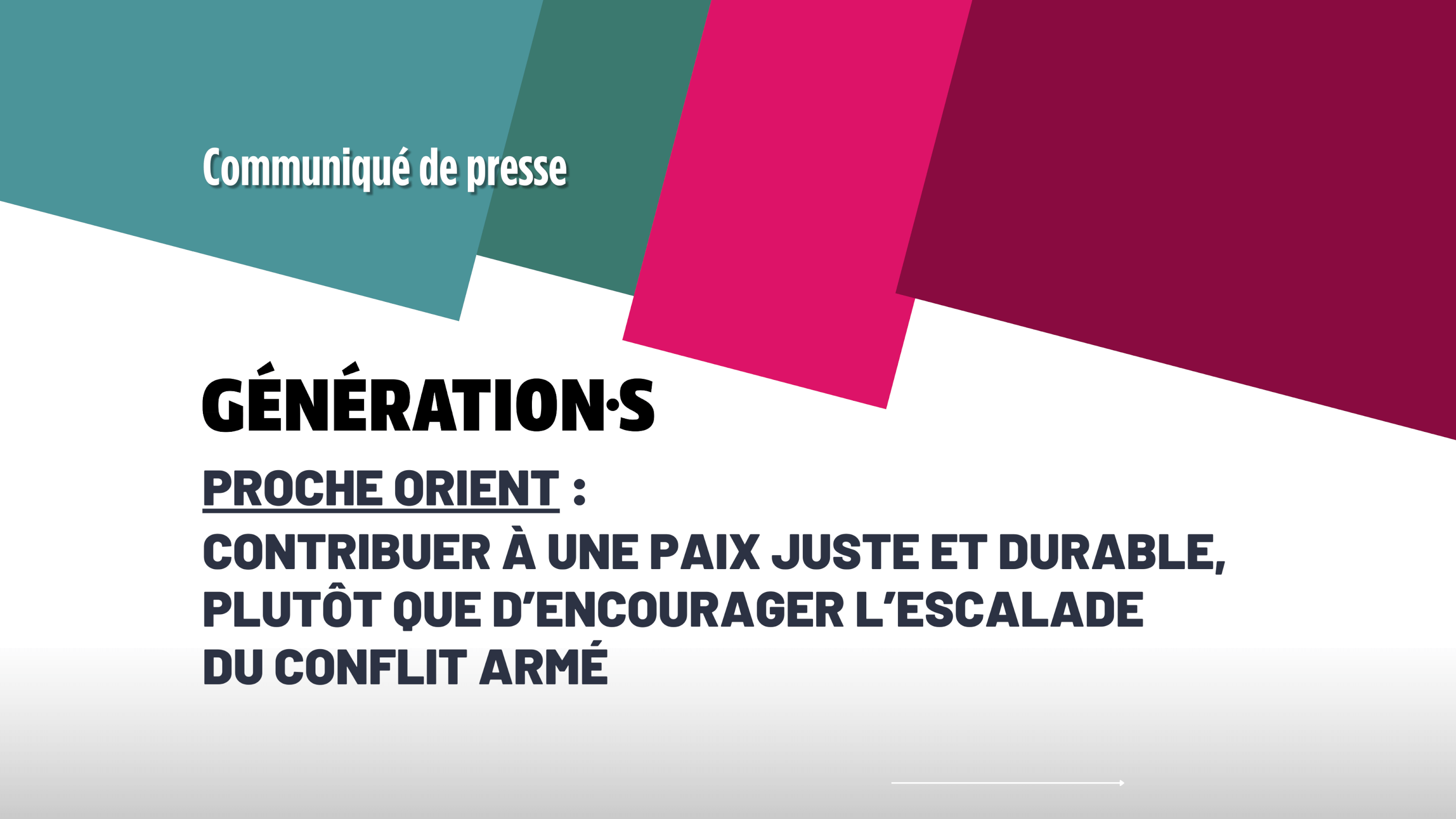 Visuel Proche-Orient : <br>Contribuer à une paix juste et durable, plutôt que d’encourager l’escalade du conflit armé